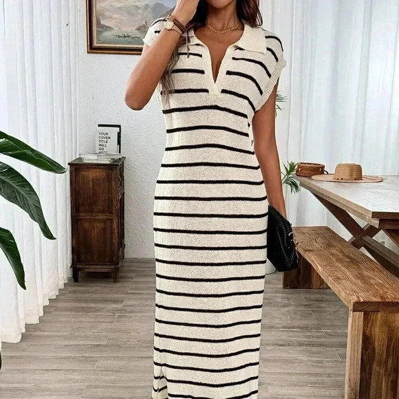 Multicolor Casual Women's Sleeveless Striped Vest Dress - Picture 2 of 7